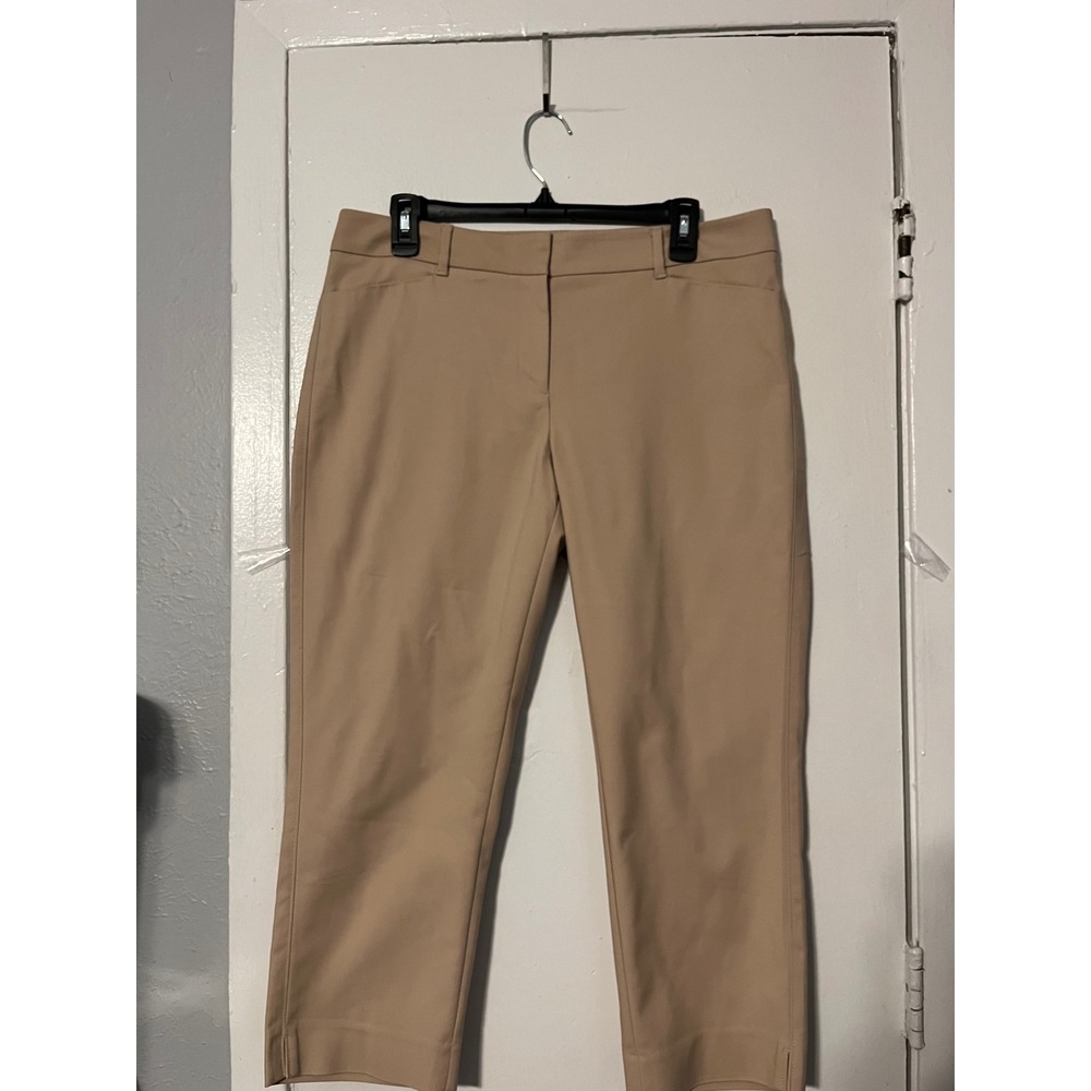 White House Black Market Perfect Form Tan Straight Crop Pants Womens Size 10